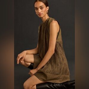 Cap-Sleeve Plissé Mini Dress
Anthropologie Olive Green Moss Pleated Dress Sz S